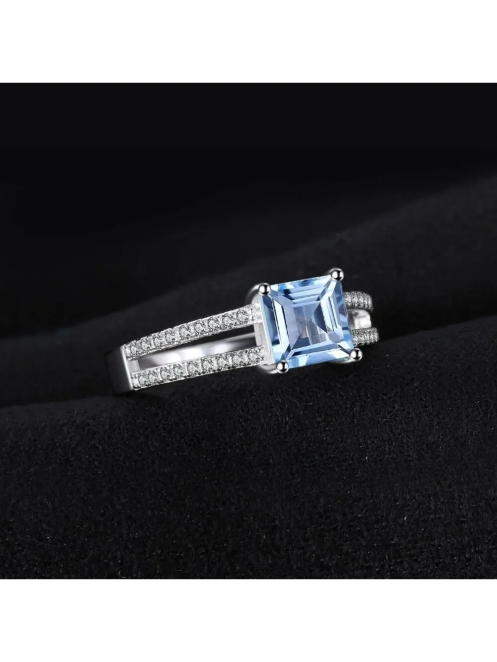 Stunning 1.2ct Blue Topaz Solitaire Ring, 14K White Gold Plated, Natural